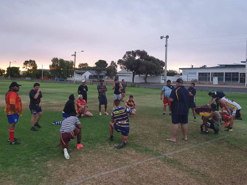 Silver City Scorpions team gather with new recruits after training at Lamb Oval.